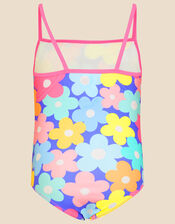 Kids Retro Floral Swimsuit with Recycled Polyester, Multi (BRIGHTS-MULTI), large