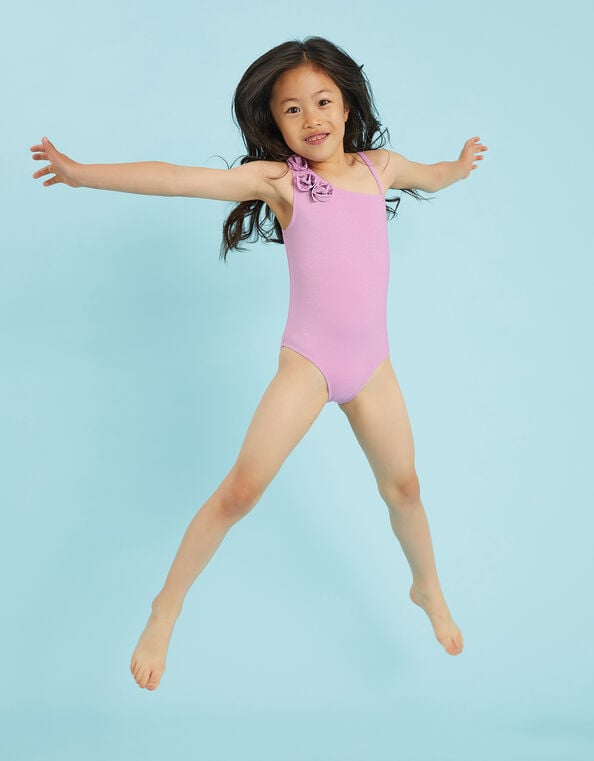 Girls Flower Corsage Swimsuit, Purple (LILAC), large