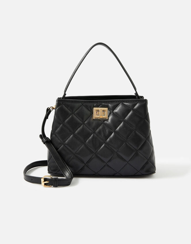 Quilted Large Handheld Bag, Black (BLACK), large