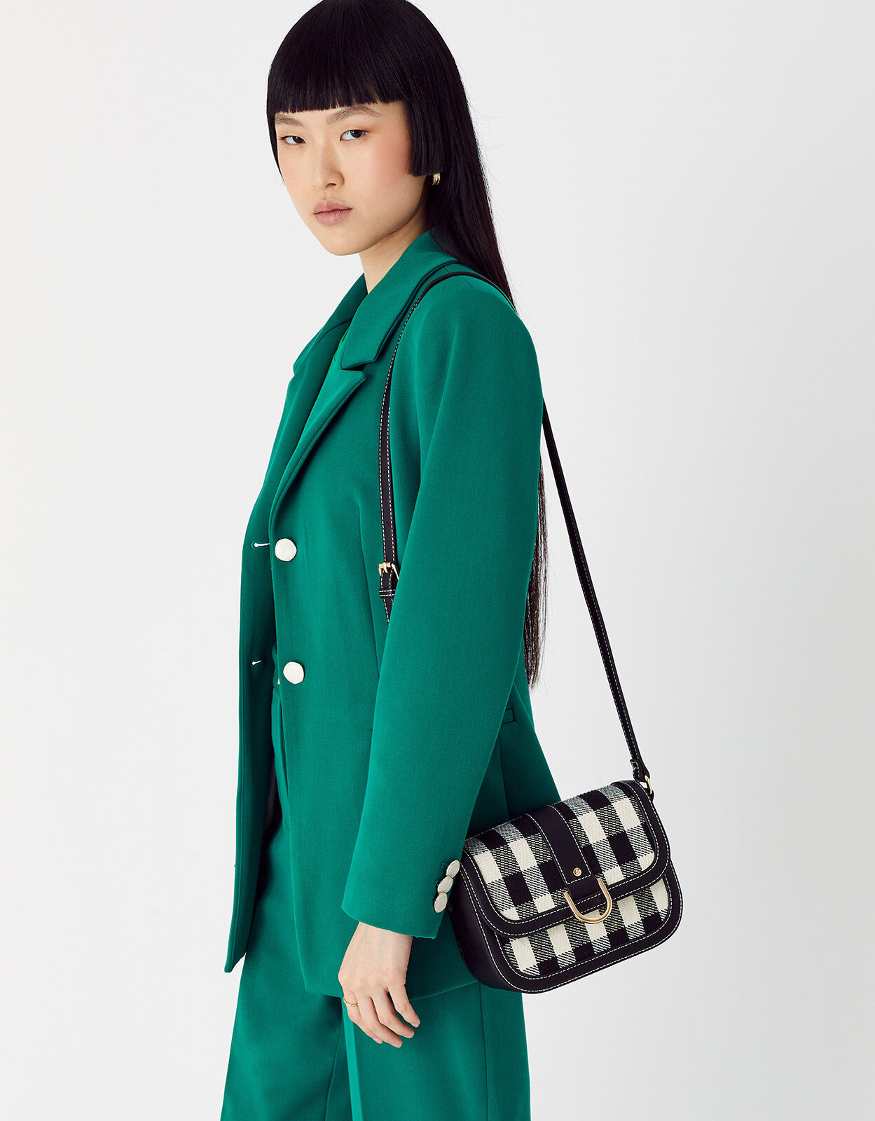 Check Buckle Cross Body Bag