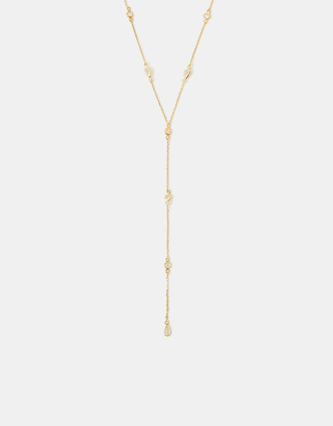 14ct Gold-Plated Diamanté Necklace, , large