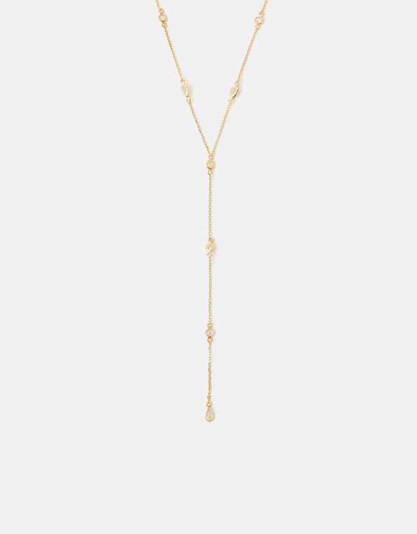 14ct Gold-Plated Diamanté Necklace, , large