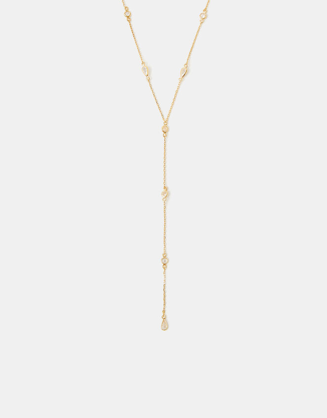 14ct Gold-Plated Diamanté Necklace, , large
