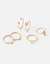 Coloured Gem Ring Multipack, Multi (PASTEL-MULTI), large