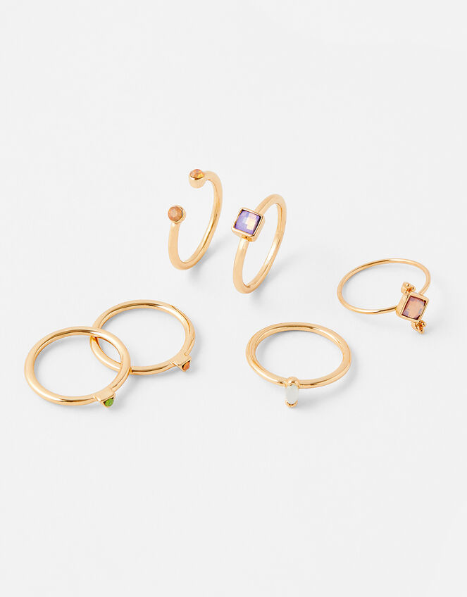 Coloured Gem Ring Multipack, Multi (PASTEL-MULTI), large
