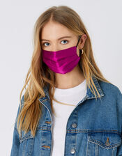 Pleated Face Covering in Pure Silk, Pink (FUCHSIA), large