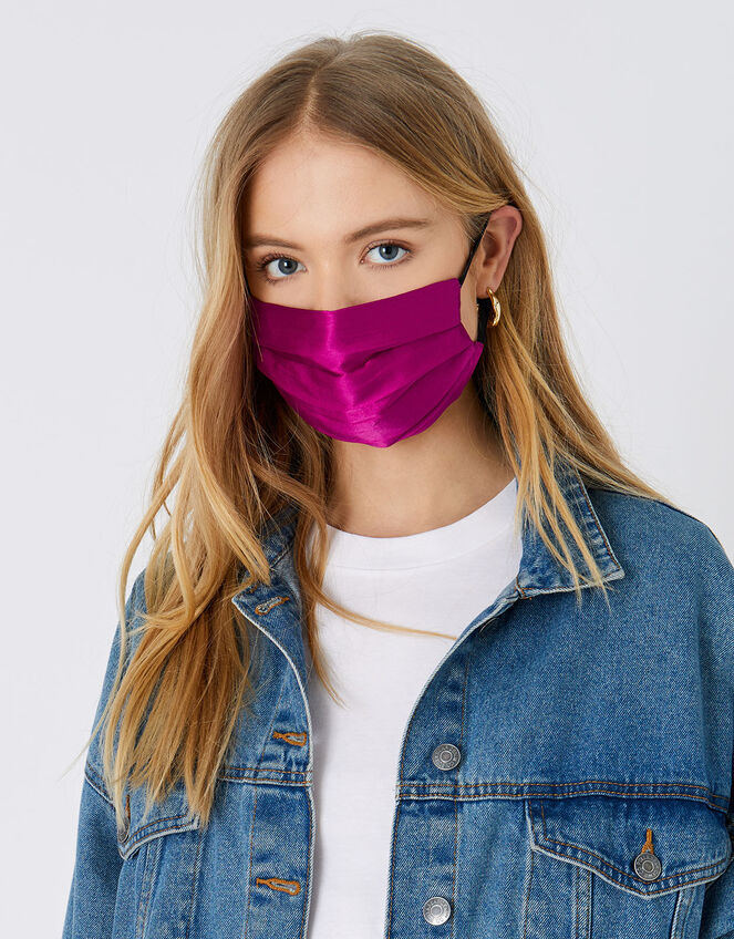 Pleated Face Covering in Pure Silk, Pink (FUCHSIA), large