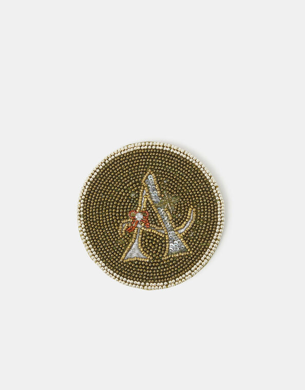 Beaded Initial Coaster, Gold (GOLD), large