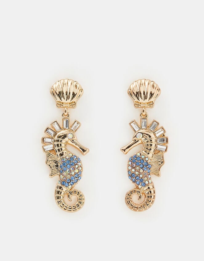 Statement Seahorse Drop Earrings, , large