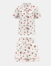 Strawberry Print Short Pyjama Set, Ivory (IVORY), large