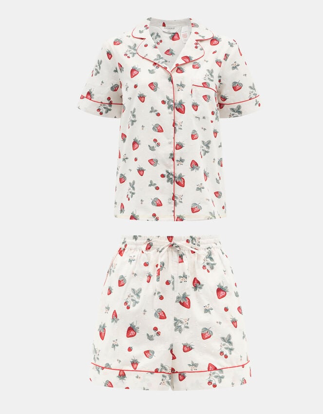 Strawberry Print Short Pyjama Set, Ivory (IVORY), large