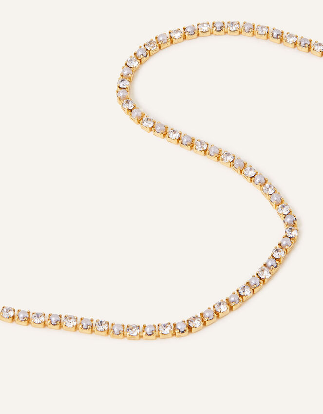 14ct Gold-Plated Pearl Sparkle Tennis Necklace, , large