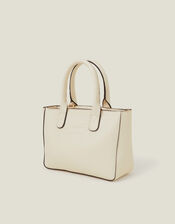 Mini Woven Faux Leather Handbag, Cream (CREAM), large