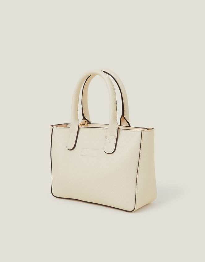 Mini Woven Faux Leather Handbag, Cream (CREAM), large