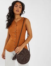 Raffia Circle Crossbody Bag, , large