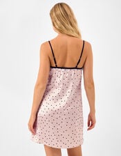 Polka Dot Satin Mini Slip Dress, Ivory (IVORY), large
