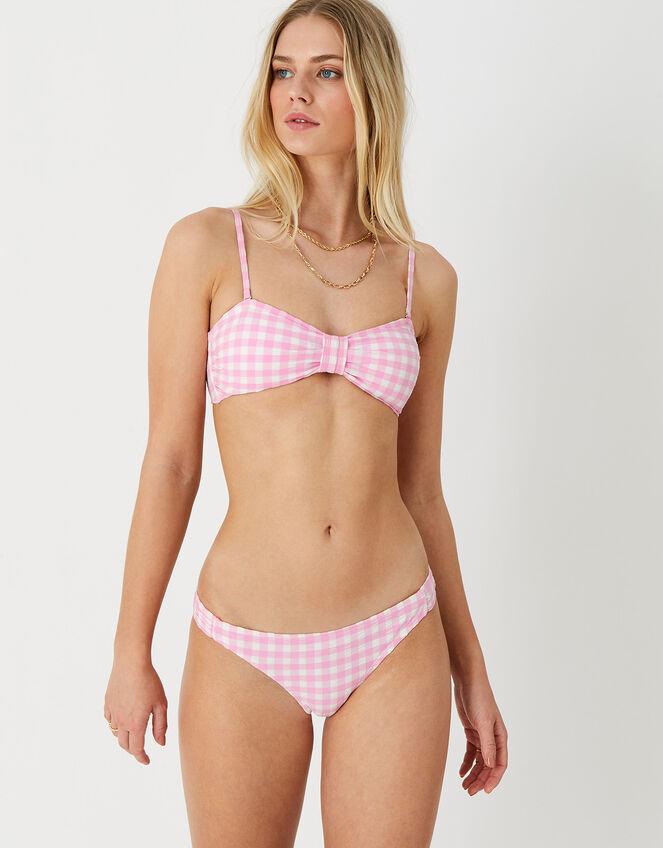 Gingham Bandeau Bikini Top, Pink (PINK), large