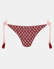 Floral Tie Side Bikini Bottom, Red (BURGUNDY), large