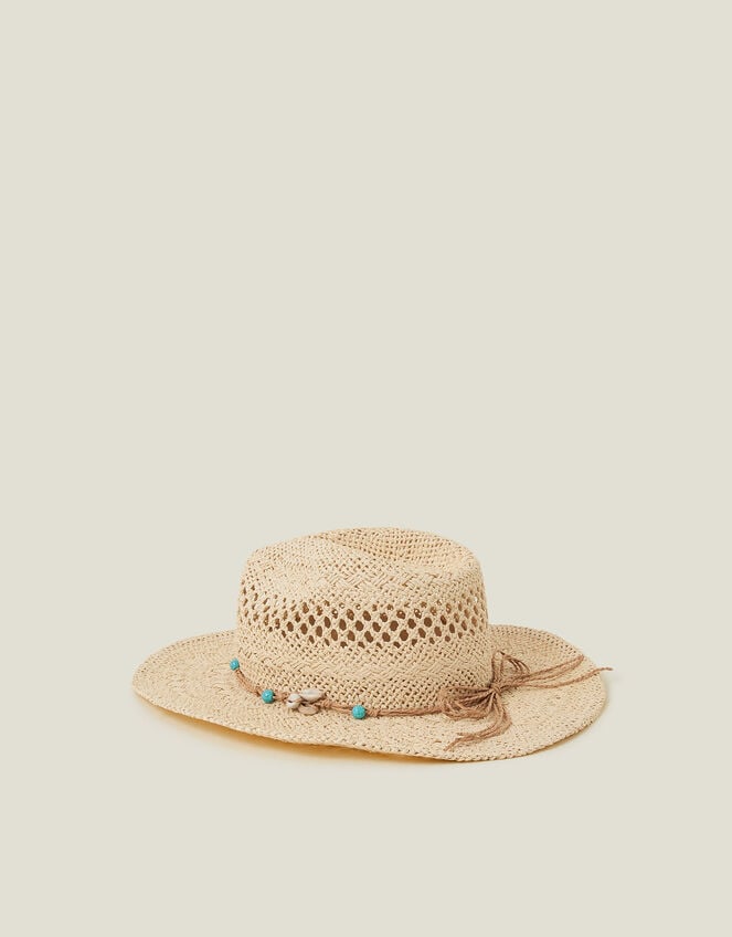 Shell Beaded Straw Stetson Hat, , large