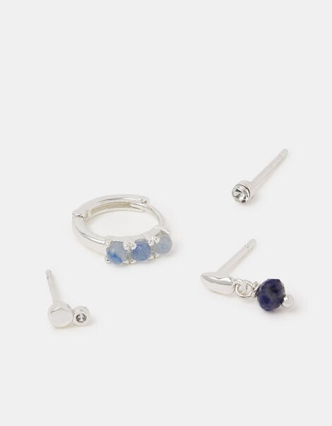 4-Pack Sterling Silver-Plated Blue Quartz Earrings, , large