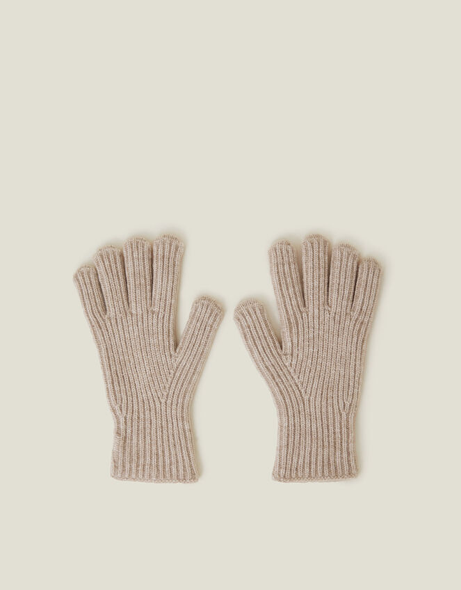 Rib Knit Gloves, Natural (NATURAL), large