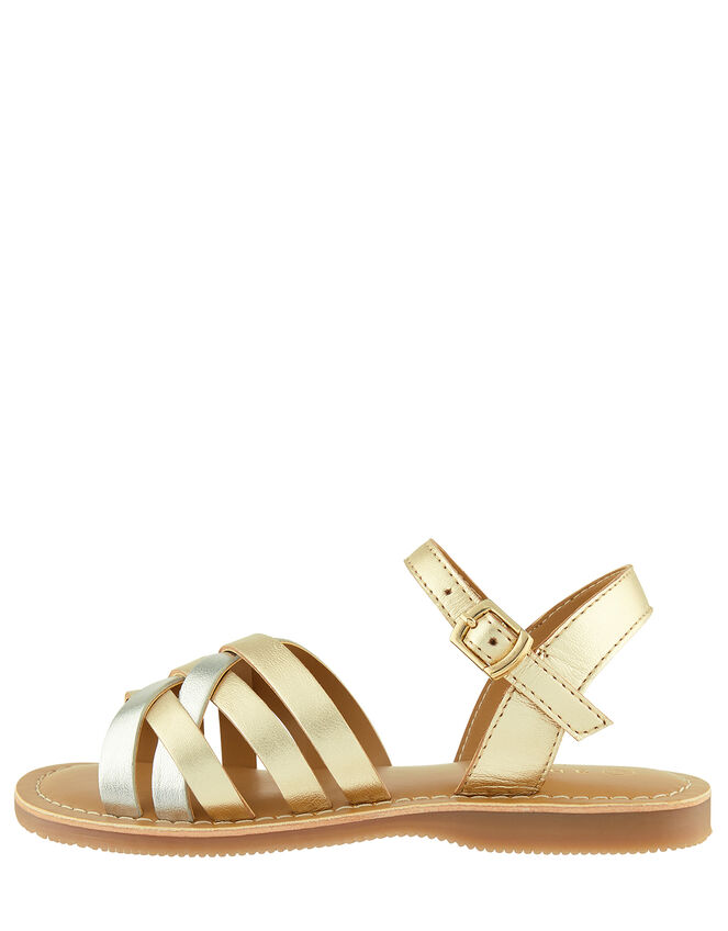 Metallic Leather Sandals, Gold (GOLD), large