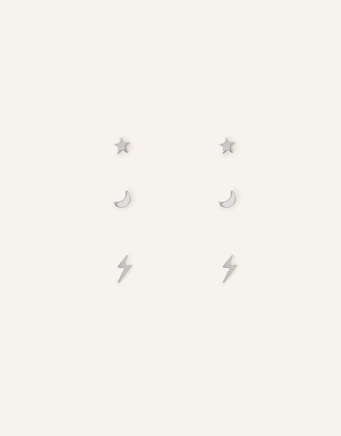 3-Pack Sterling Silver Celestial Stud Earrings, , large