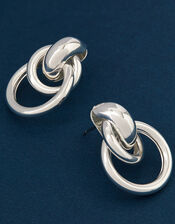 Sterling Silver-Plated Round Link Hoop Earrings, , large