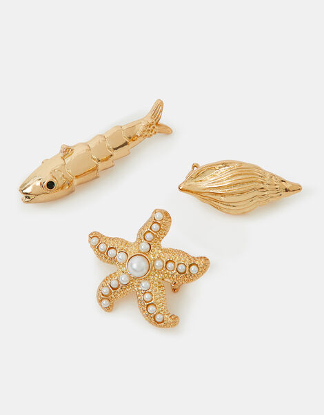 3-Pack Seashell Starfish Brooches, , large