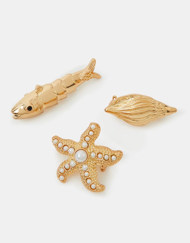3-Pack Seashell Starfish Brooches, , large