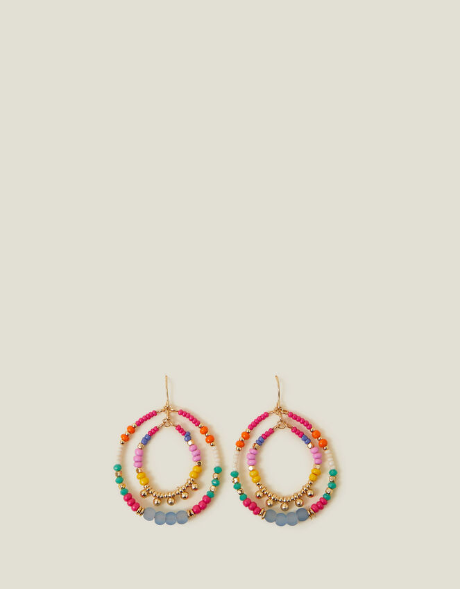 Layered Beaded Hoop Earrings, , large