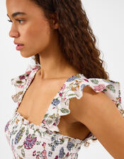 Floral Print Tiered Maxi Dress, Ivory (IVORY), large