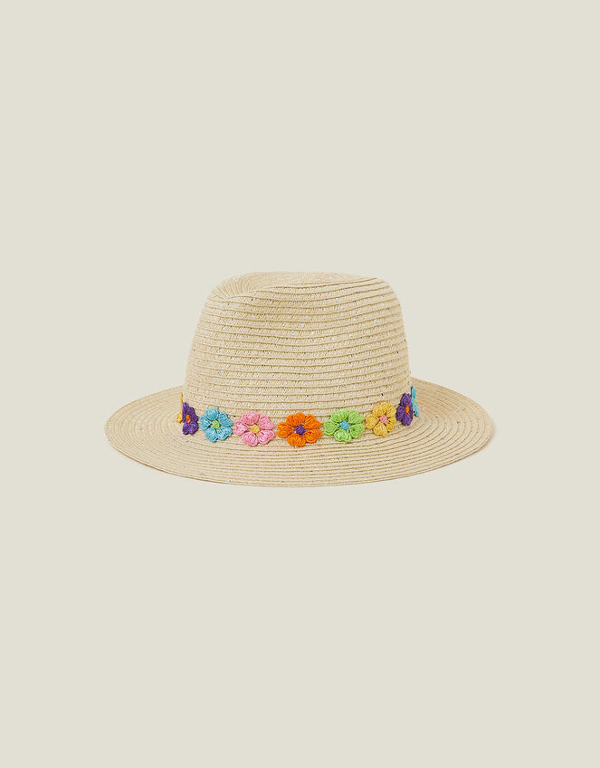 Girls Flower Trilby, Natural (NATURAL), large