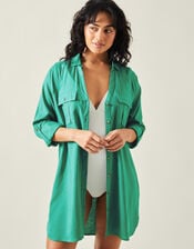 Long Sleeve Beach Cover Up Shirt, Green (GREEN), large