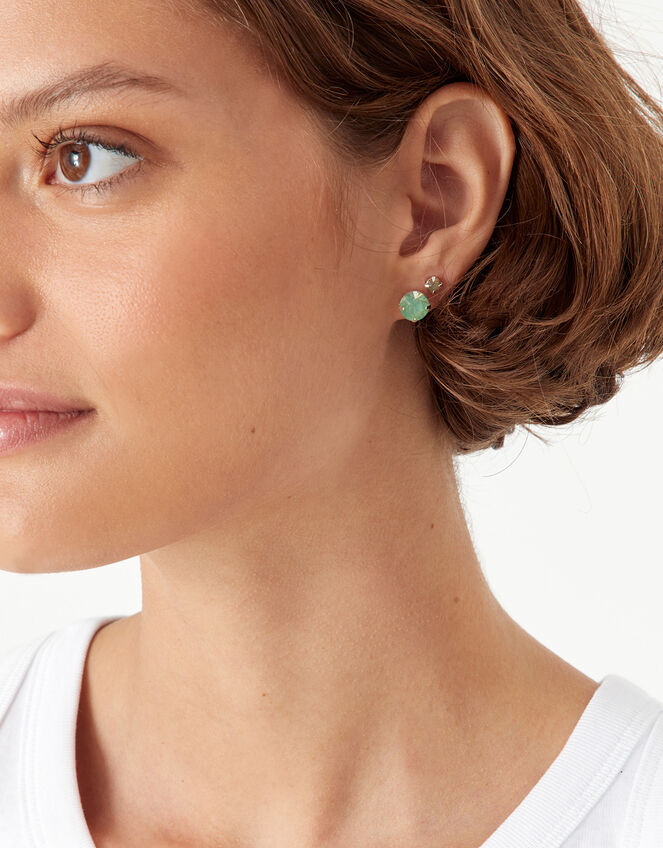 Crystal Stud Earring Set of Three, Green (GREEN), large