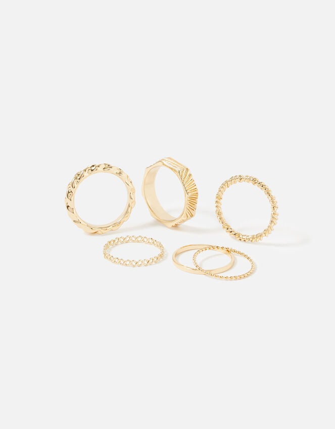 Berry Blush Textured Hexagon Ring Set, Gold (GOLD), large