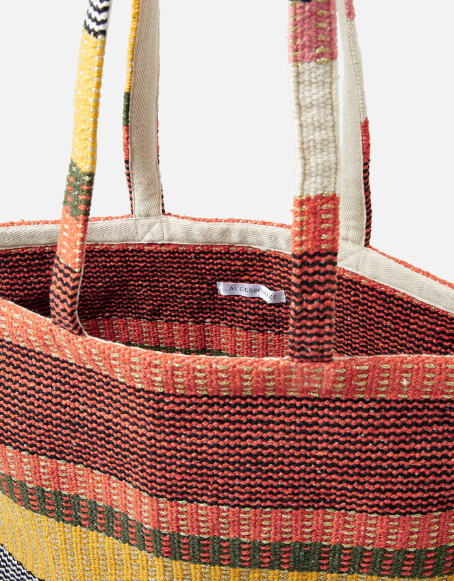 Rust Stripe Woven Tote Bag, , large