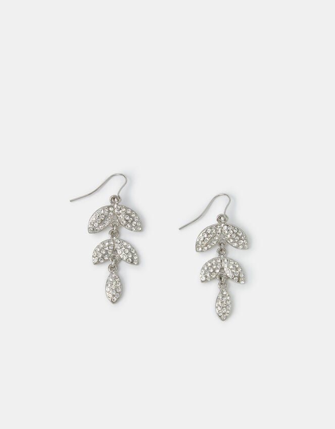Diamanté Leaf Drop Earrings, , large