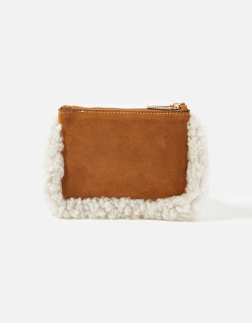 Shearling Leather Pouch, Tan (TAN), large