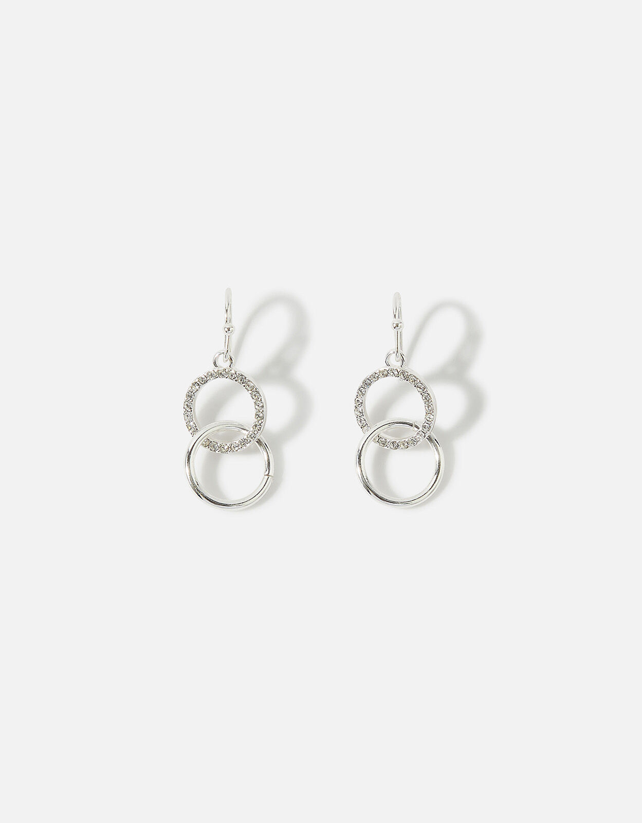 Pave Linked Circle Short Drop Earrings Silver