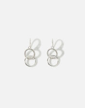 Pave Linked Circle Short Drop Earrings, Silver (SILVER), large