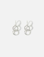 Pave Linked Circle Short Drop Earrings, Silver (SILVER), large