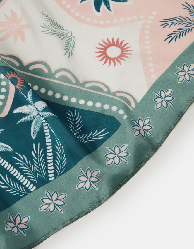 Palm Print Square Satin Scarf, , large