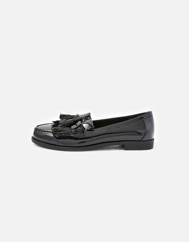 Patent Tassel Trim Loafers, Black (BLACK), large