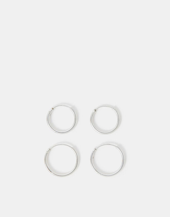 Sterling Silver Plain Mini Hoops Set of Two, , large