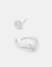 2-Pack Sterling Silver-Plated Knot Hoop Earrings, , large
