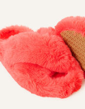 Faux Fur Crossover Sliders, Orange (CORAL), large