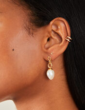 14ct Gold-Plated Pearl Drop Earrings, , large