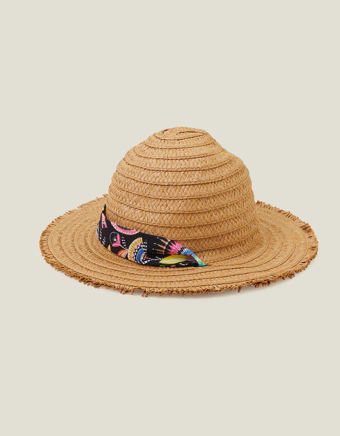 Tie Raffia Floppy Hat, Natural (NATURAL), large