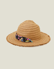 Tie Raffia Floppy Hat, Natural (NATURAL), large